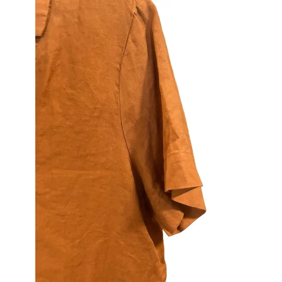 Quince Linen Shirt Golden Brown Short Sleeve L - Picture 5 of 8